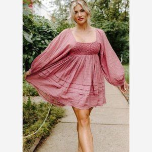 Free People Ari Crochet Smocked Mini Dress in Dried Currant Sz XS